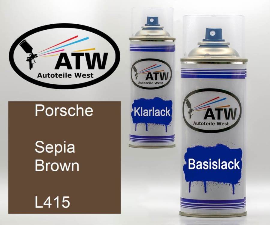 Porsche, Sepia Brown, L415: 400ml Sprühdose + 400ml Klarlack - Set, von ATW Autoteile West.